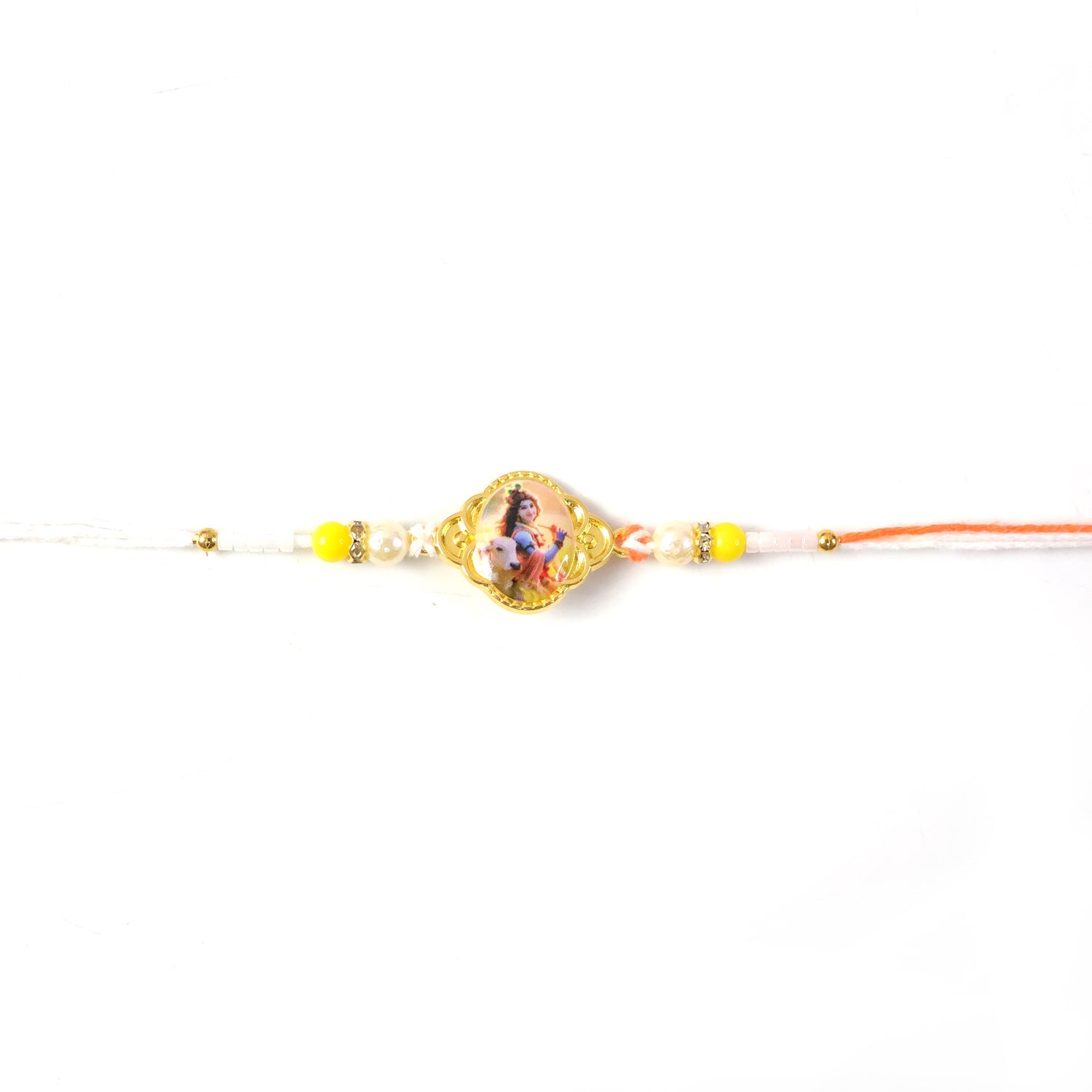ALVENZA Lord Krishna Rakhi – Elegant Designer Thread with Beads and Photo