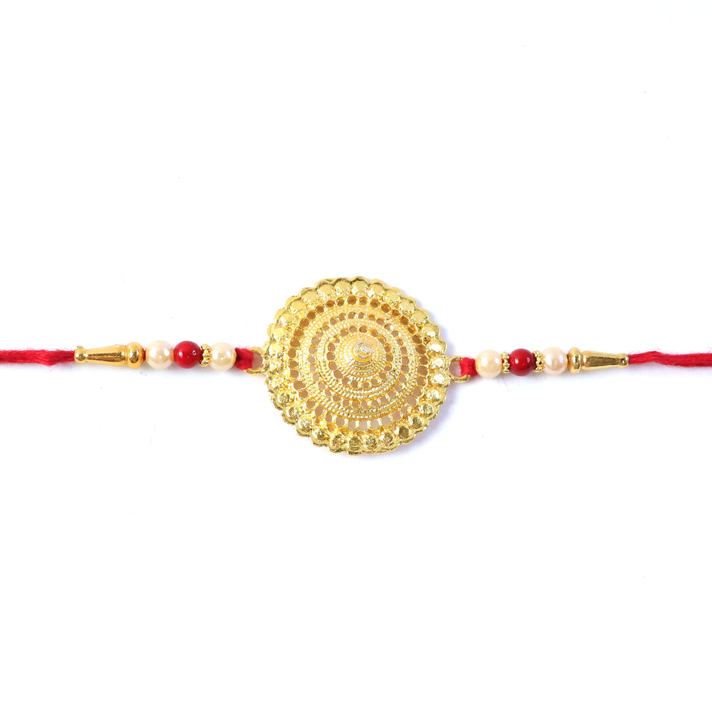 ALVENZA Rakshabandhan Rakhi – Elegant Gold & Pearl Design for Brothers