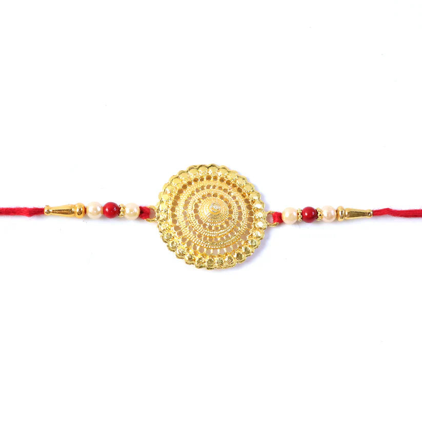 ALVENZA Golden Flower Rakhi - Intricate Design, Skin Friendly Thread for Brothers