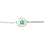 ALVENZA Silver Floral Rakhi - Traditional Design with Beads & Soft Thread