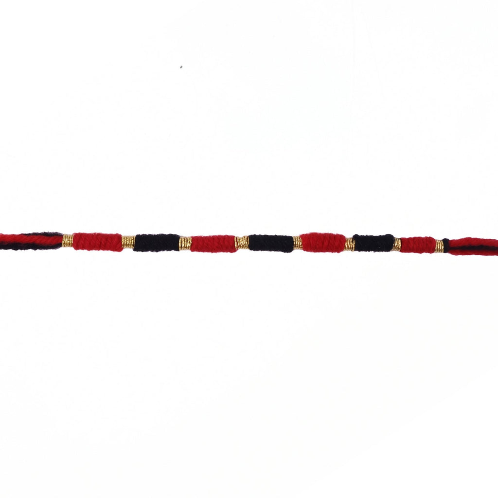 Handmade Rakhi Traditional Beaded Thread with Golden Accents - Back View