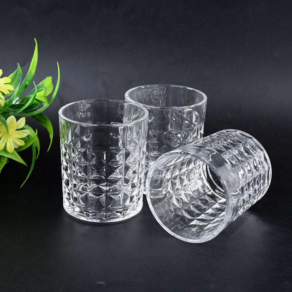 ALVENZA Glass Tumbler Set – Diamond-Cut 6 Pc Elegant Drinking Glasses | Serve Stellar