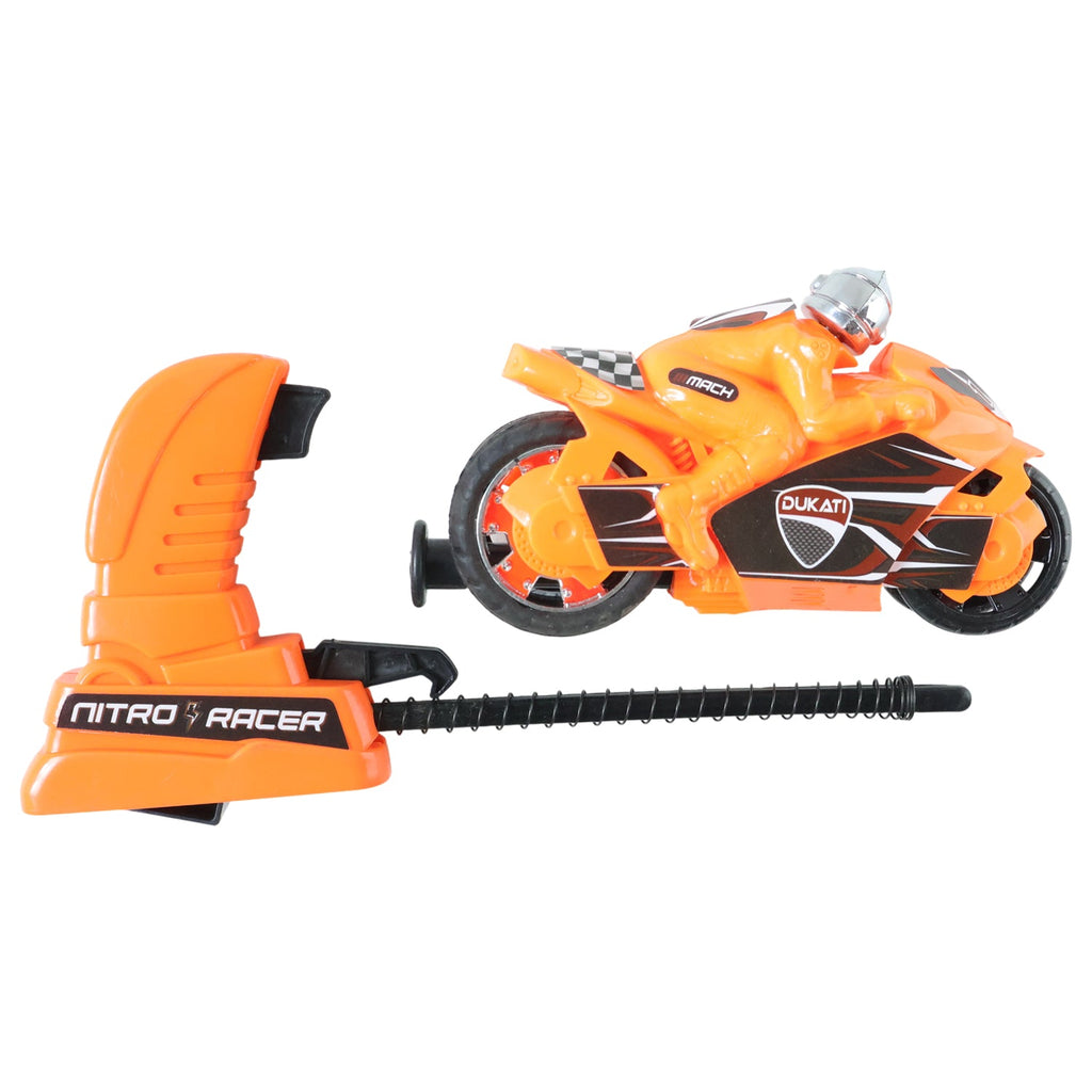 ALVENZA Launcher Racing Bike Toy for Kids – Manual Pull High-Speed Fun