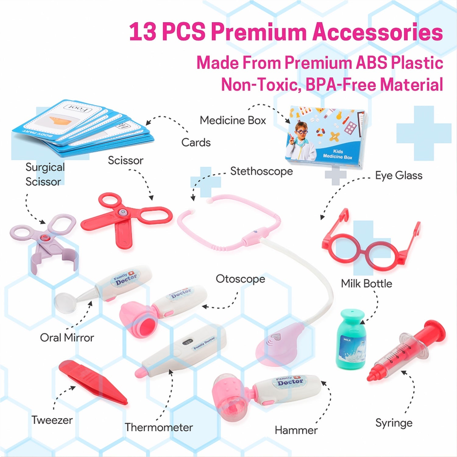 ALVENZA Kids Doctor Set with Trolley & LED Light Instruments | Aditi