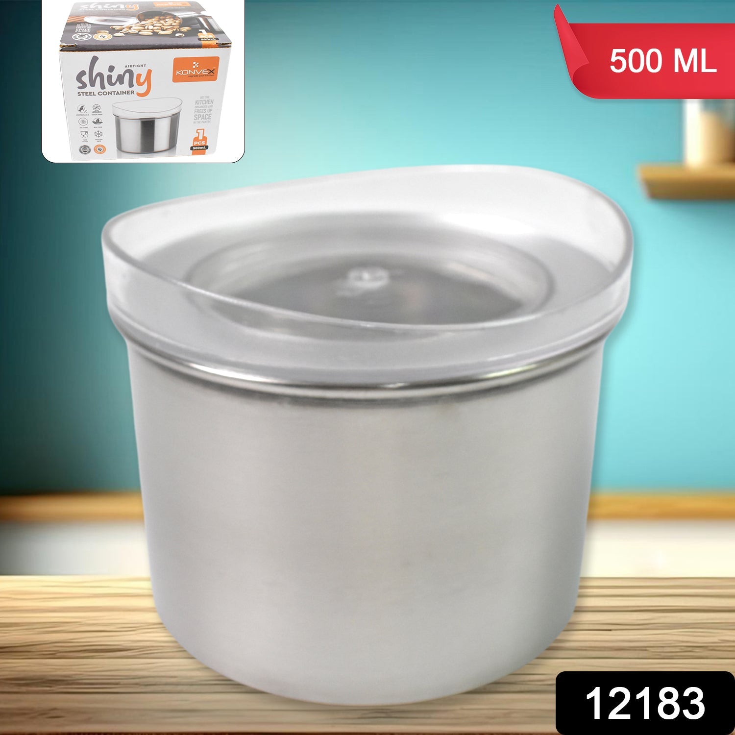 Stainless Steel Airtight Container 500ml See-Through Lid | Konvex - Side View