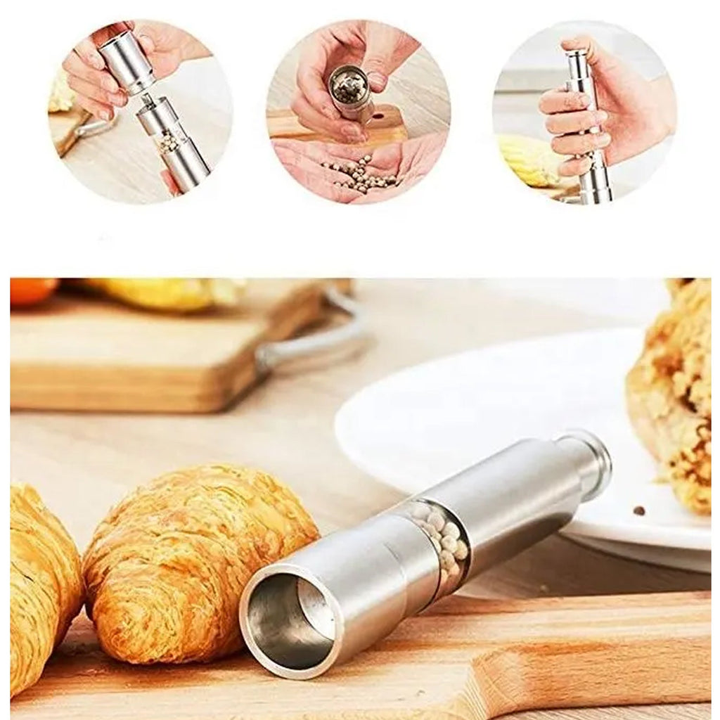 Thumb Press Grinder Steel Salt & Pepper Mill | ProChef Gadgets - Front View