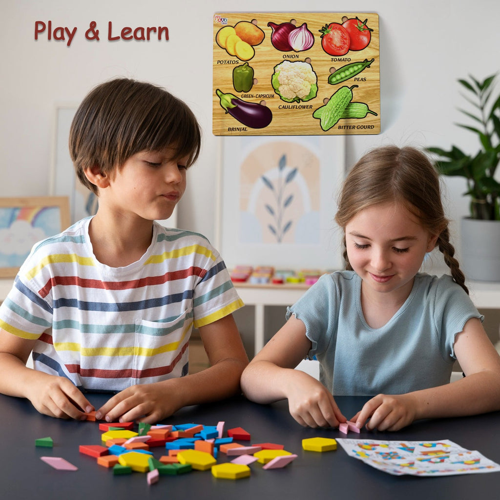 Wooden Vegetable Puzzle Educational Toy for Toddlers | Inventive Play - Back View