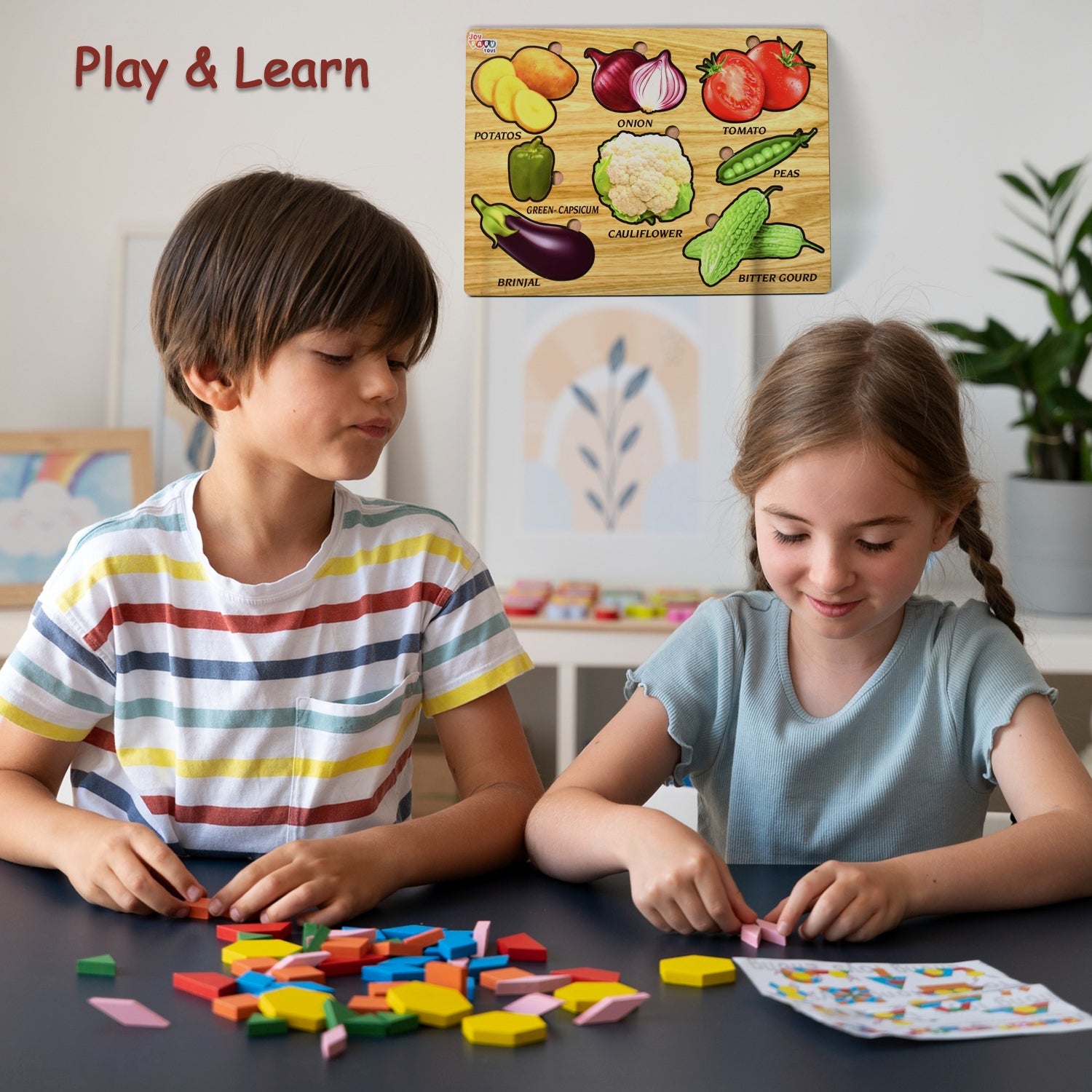 Wooden Vegetable Puzzle Educational Toy for Toddlers | Inventive Play - Back View