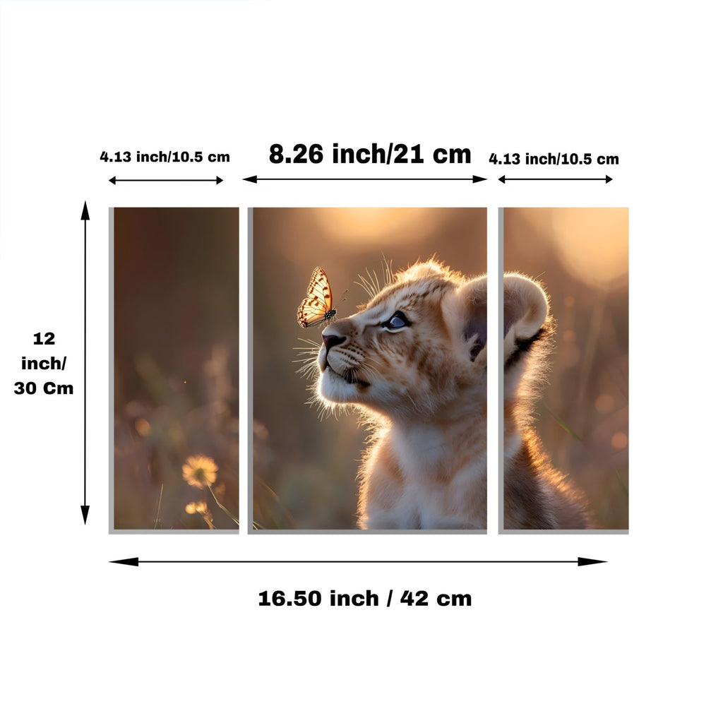 Lion Cub Wall Art Vibrant 3-Panel MDF Wall Decor - Detail View 6