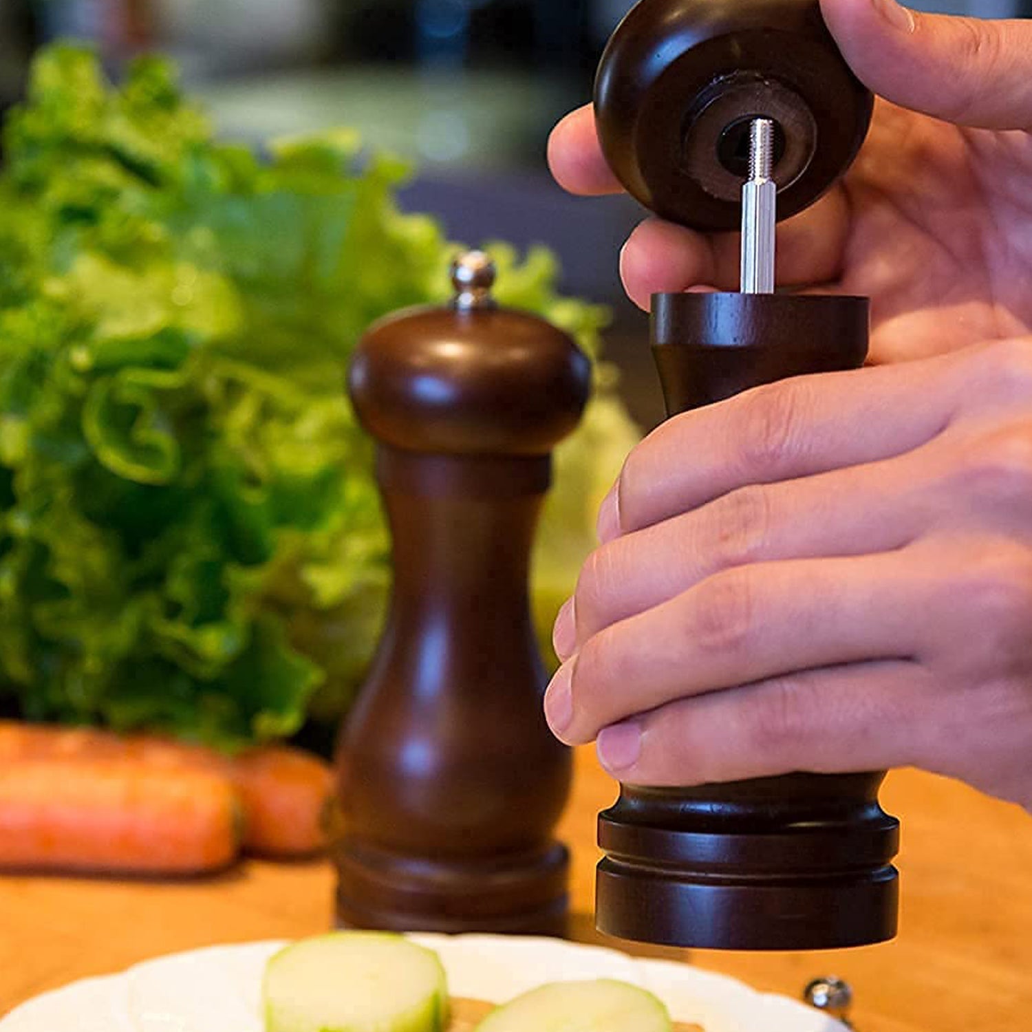 Wooden Pepper Mill Adjustable Ceramic Grinder | Grippy - Detail View 6