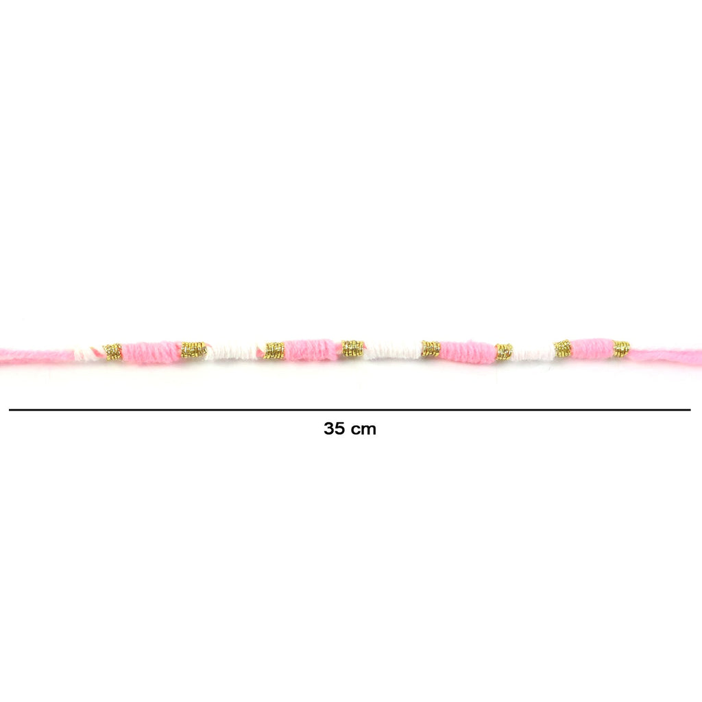 Pink & White Thread Rakhi Elegant Traditional Beaded Design - Detail View 6