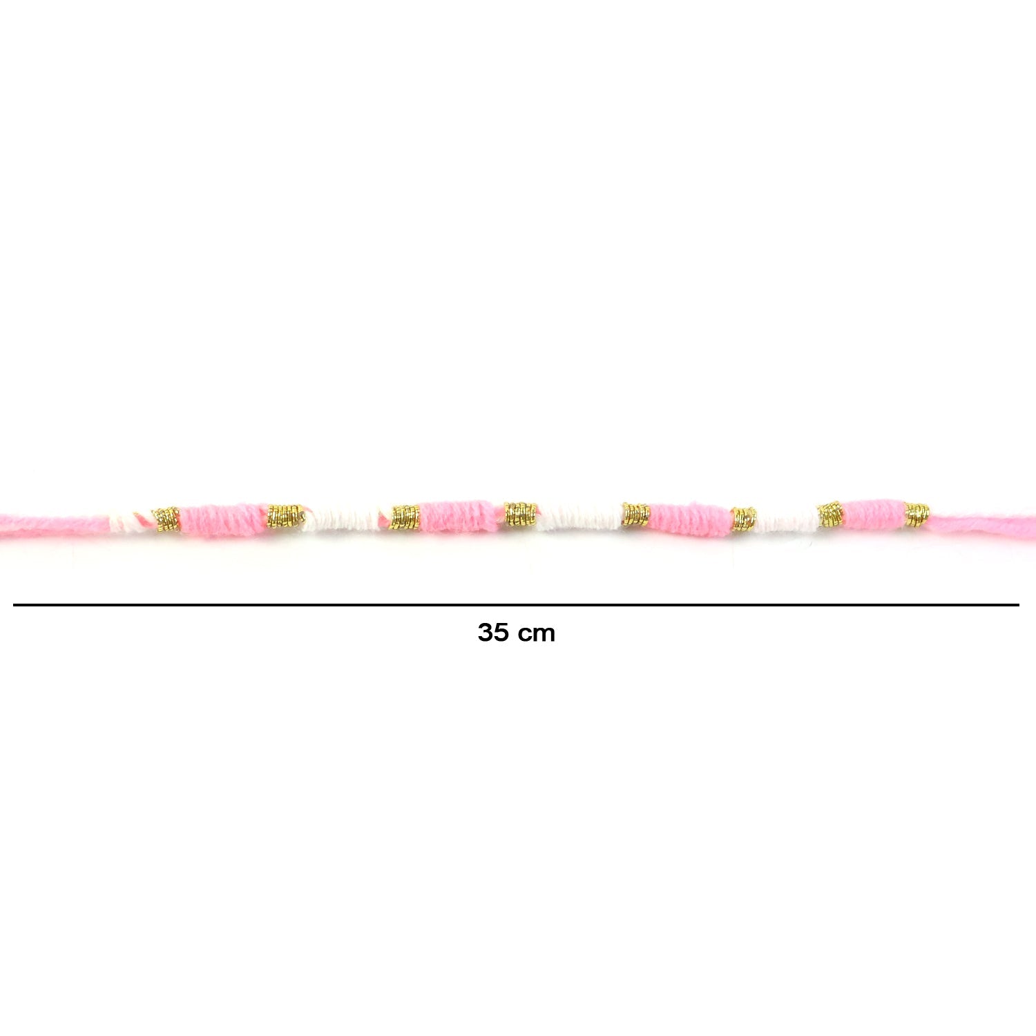 Pink & White Thread Rakhi Elegant Traditional Beaded Design - Detail View 6
