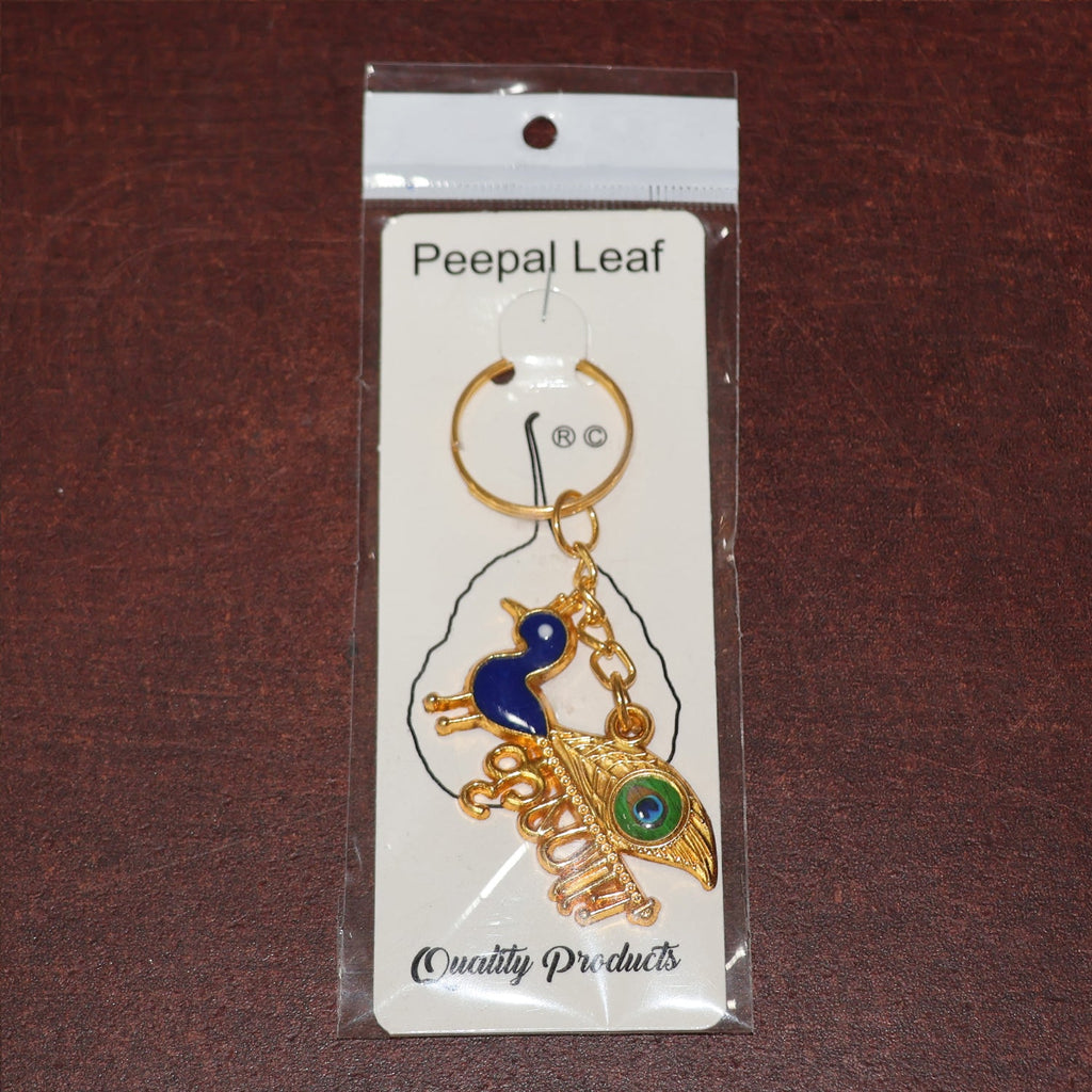 ALVENZA Krishna Peacock Keychain – Spiritual Golden Metal Charm