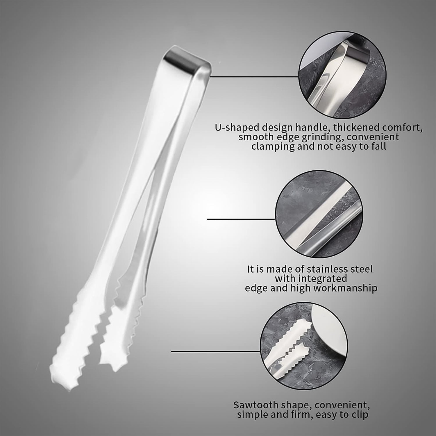 Stainless Steel Tongs 13cm Ice & Sugar Serving | Quickslice - Front View