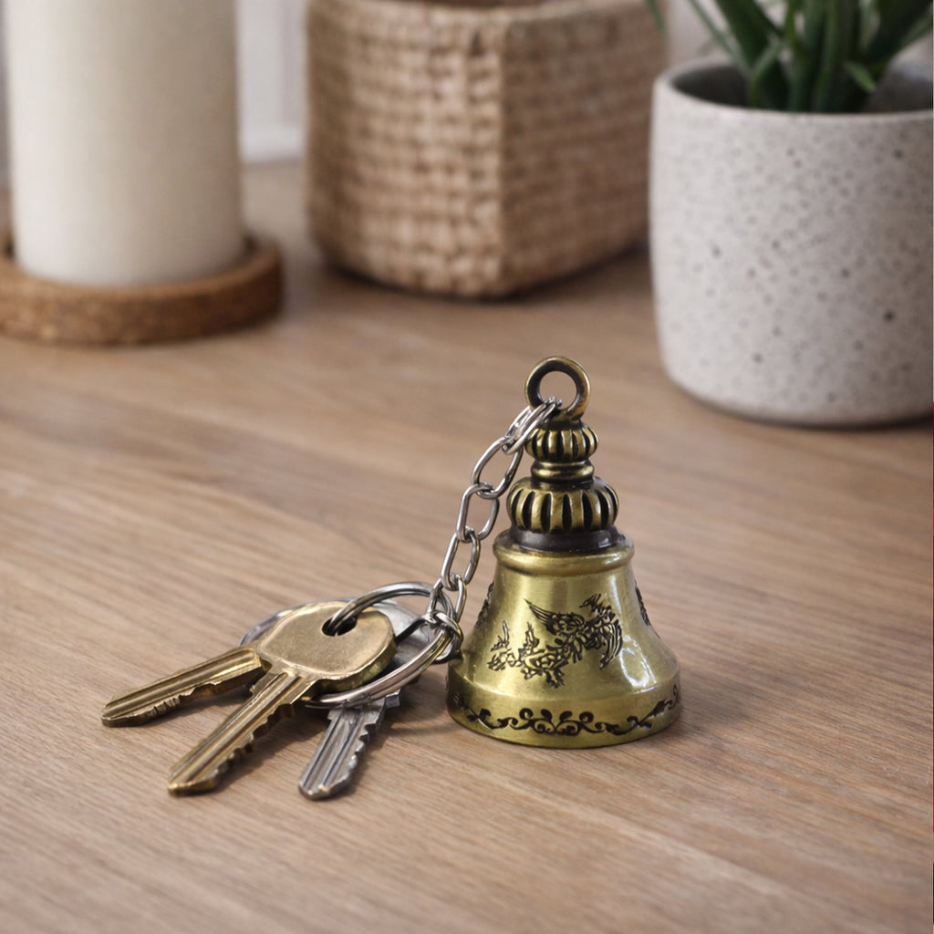 ALVENZA Temple Bell Keychain – Spiritual Metal Charm for Keys and Bags