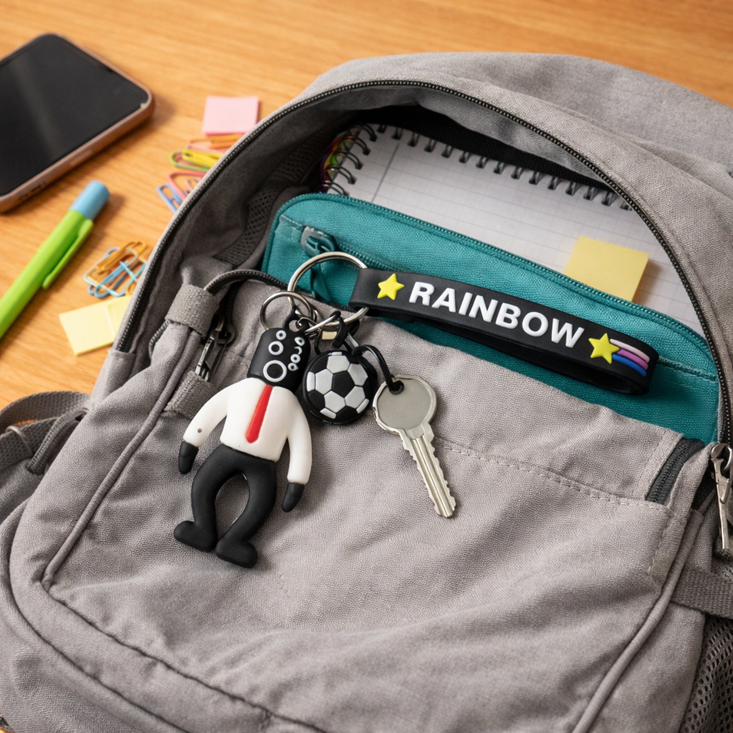 ALVENZA Rainbow Keychain – Colorful Cartoon Football Boy Accessory