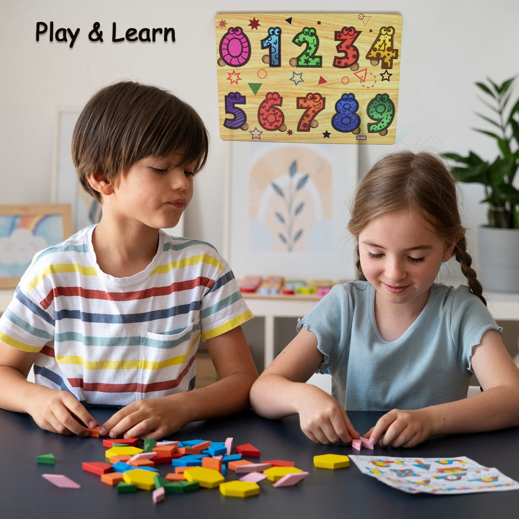 Wooden Number Puzzle Early Learning Board | Inventive Play - Front View
