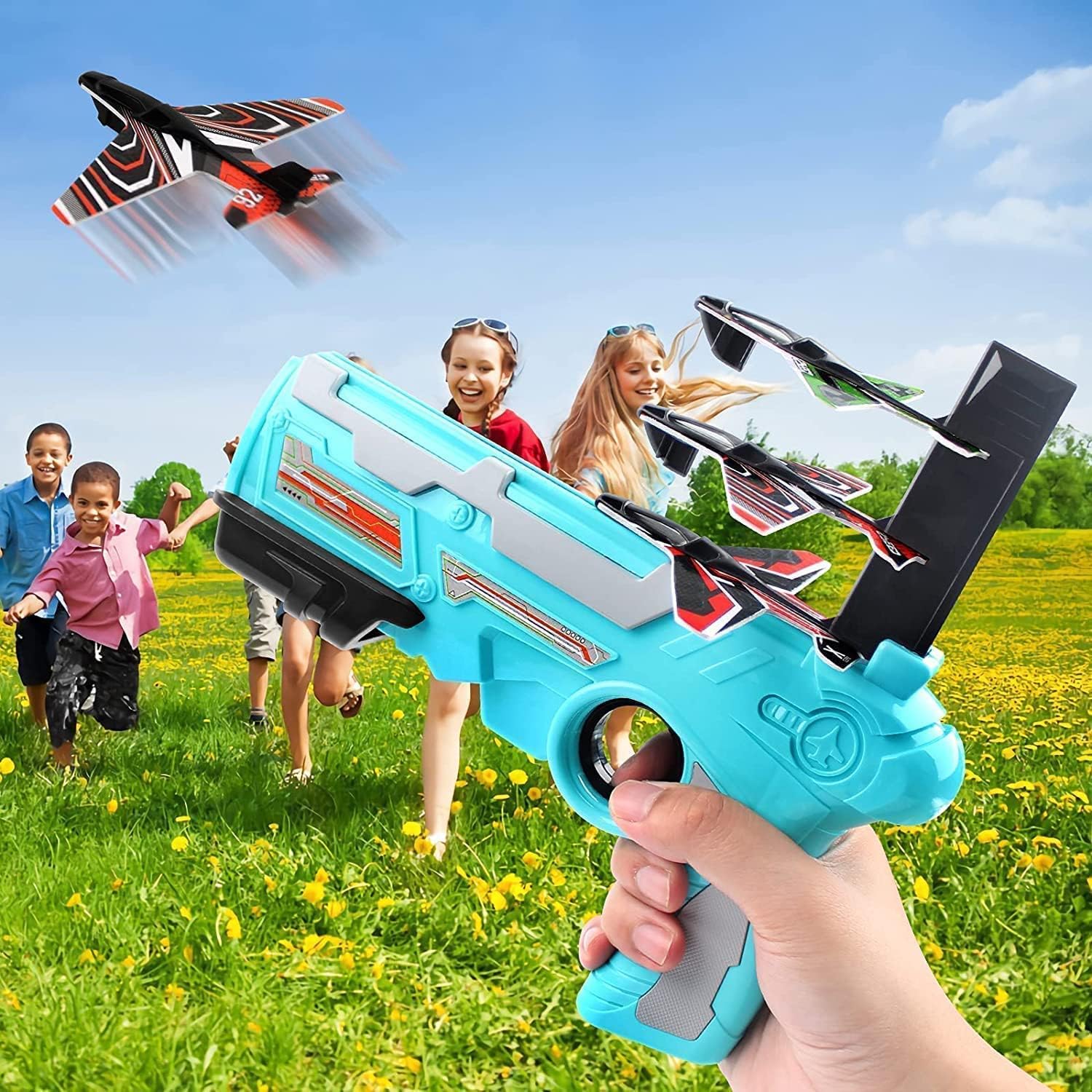 ALVENZA Airplane Launcher Toy – 5 Foam Planes & Gun | Play & Move
