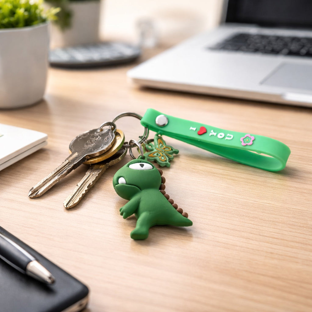 ALVENZA Dinosaur Cartoon Keychain – Durable Silicone Strap Charm