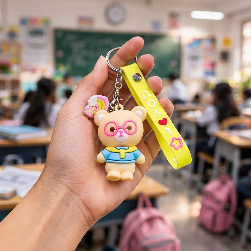 ALVENZA Teddy Bear Keychain – Cute Cartoon Bag Charm with Love Strap
