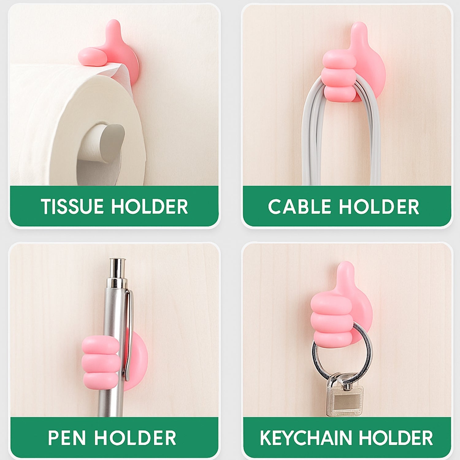 ALVENZA Hand-Shaped Wall Clip Holder – Pink Silicone Cable Organizer