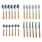 ALVENZA Stainless Steel Cutlery Set – Elegant Wooden Handle, 24 Pieces