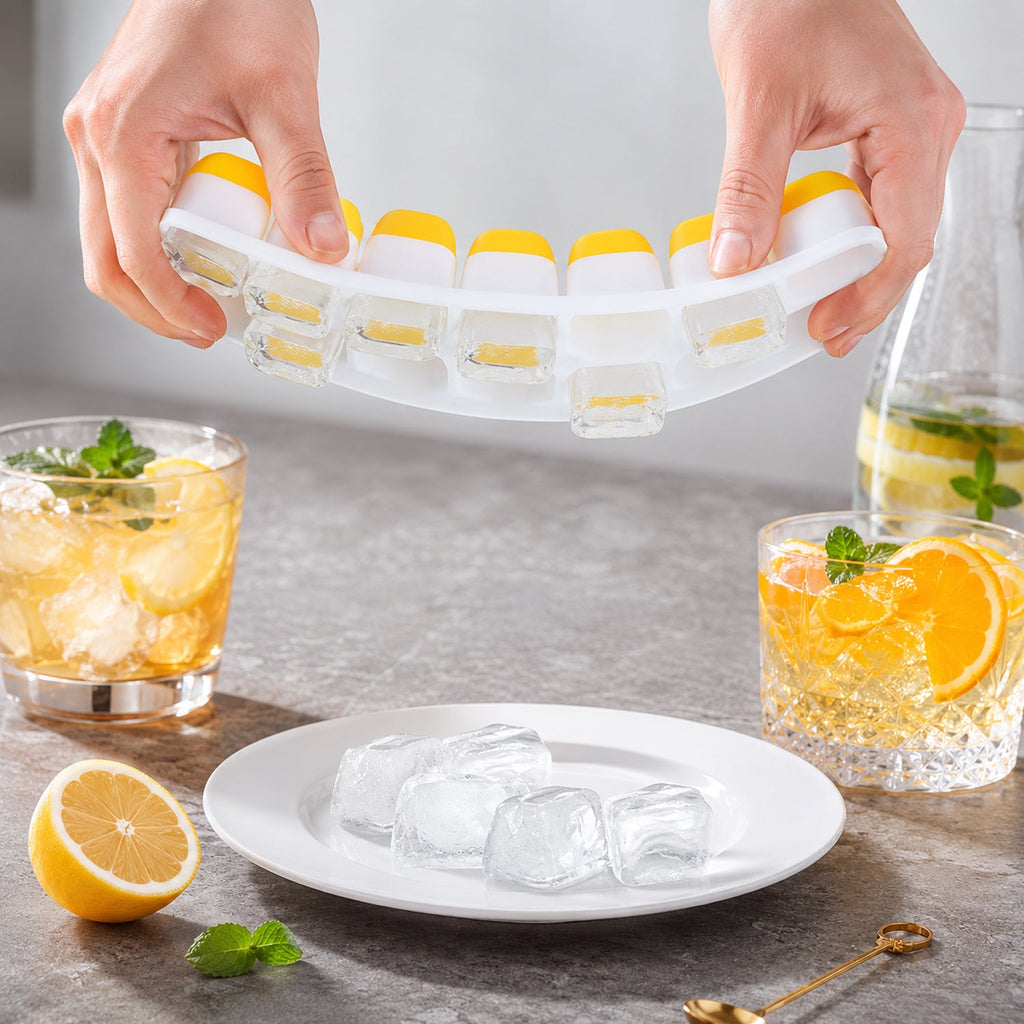 Ice Cube Tray with Spill-Proof Lid Effortless Ice Making and Space Saving - Front View