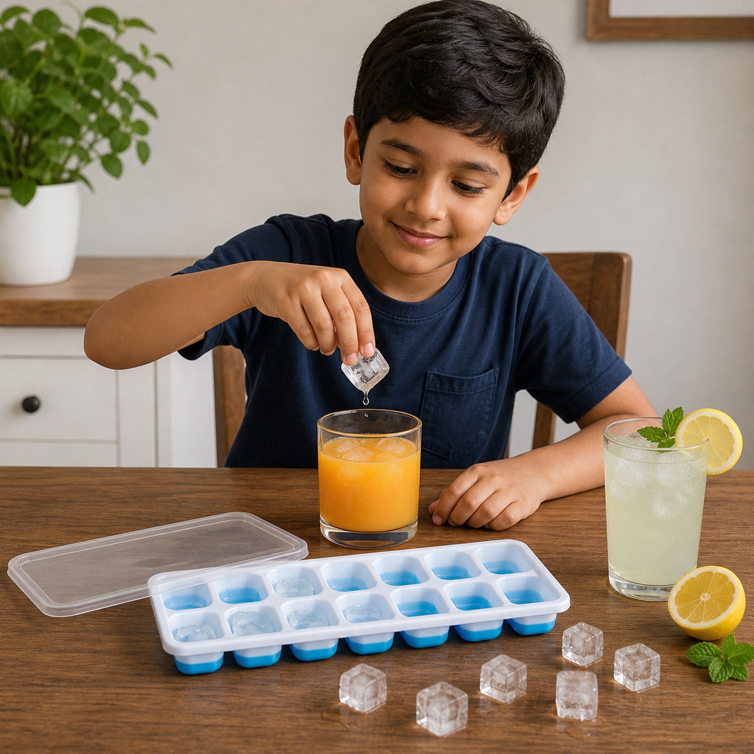 Multipurpose Plastic Ice Cube Tray 14-Grid with Lid for Easy Freezing - Detail View 5