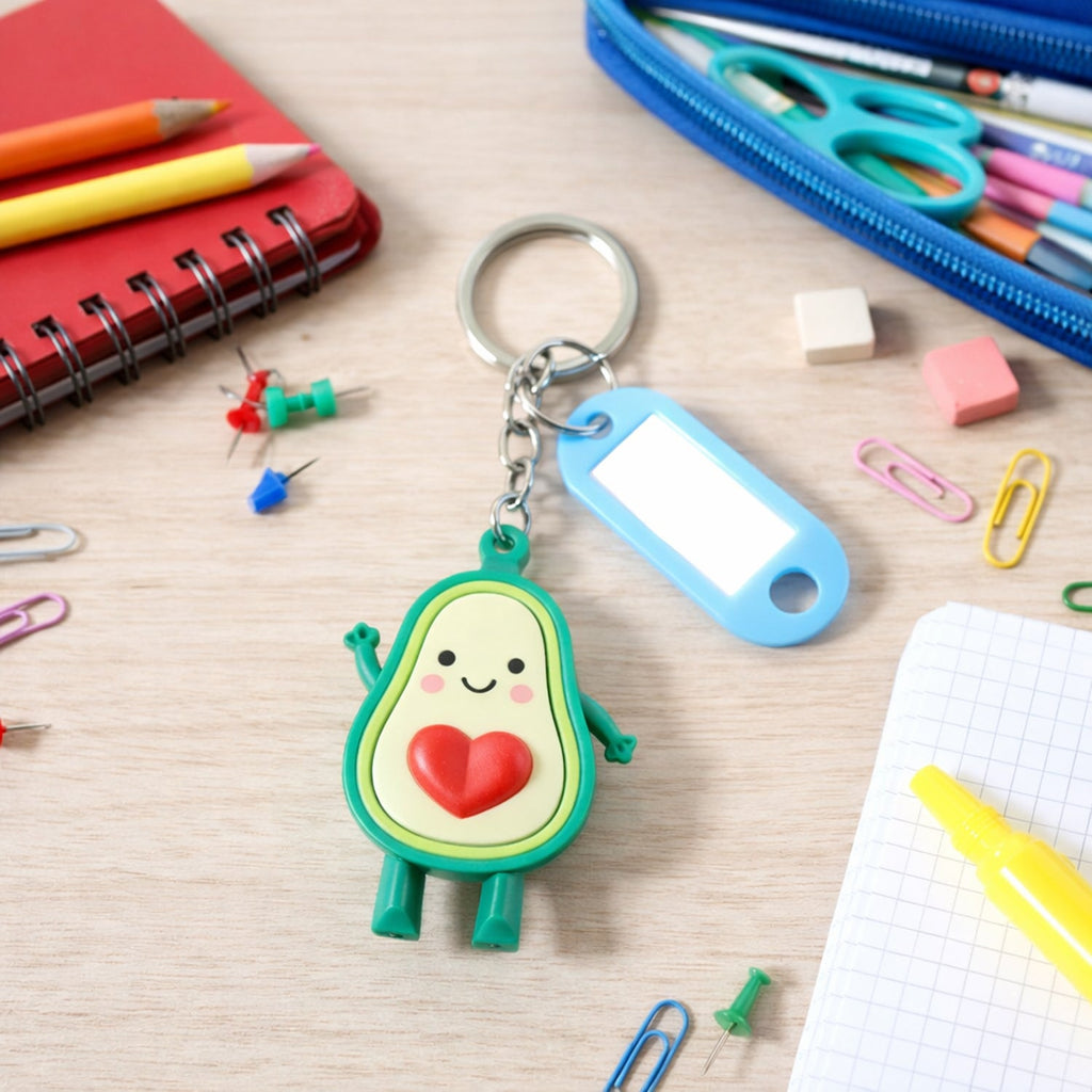 ALVENZA Avocado Cartoon Keychain with Name Tag Holder – Cute & Practical