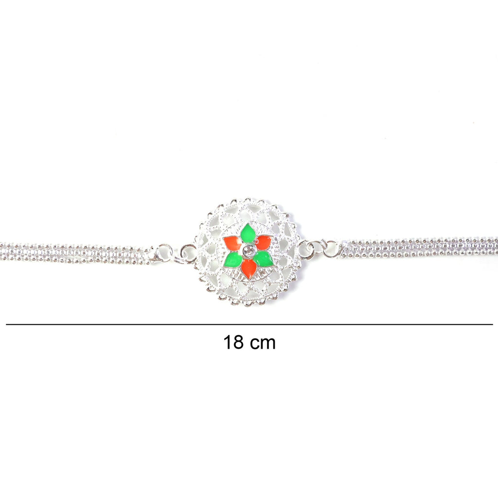ALVENZA Silver Floral Rakhi - Traditional Design with Beads & Soft Thread