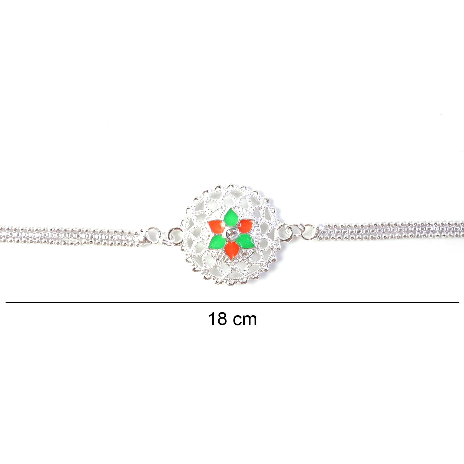 ALVENZA Silver Floral Rakhi - Traditional Design with Beads & Soft Thread