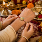 ALVENZA Designer Rakhi – Exquisite Stone Work & Vibrant Red Thread