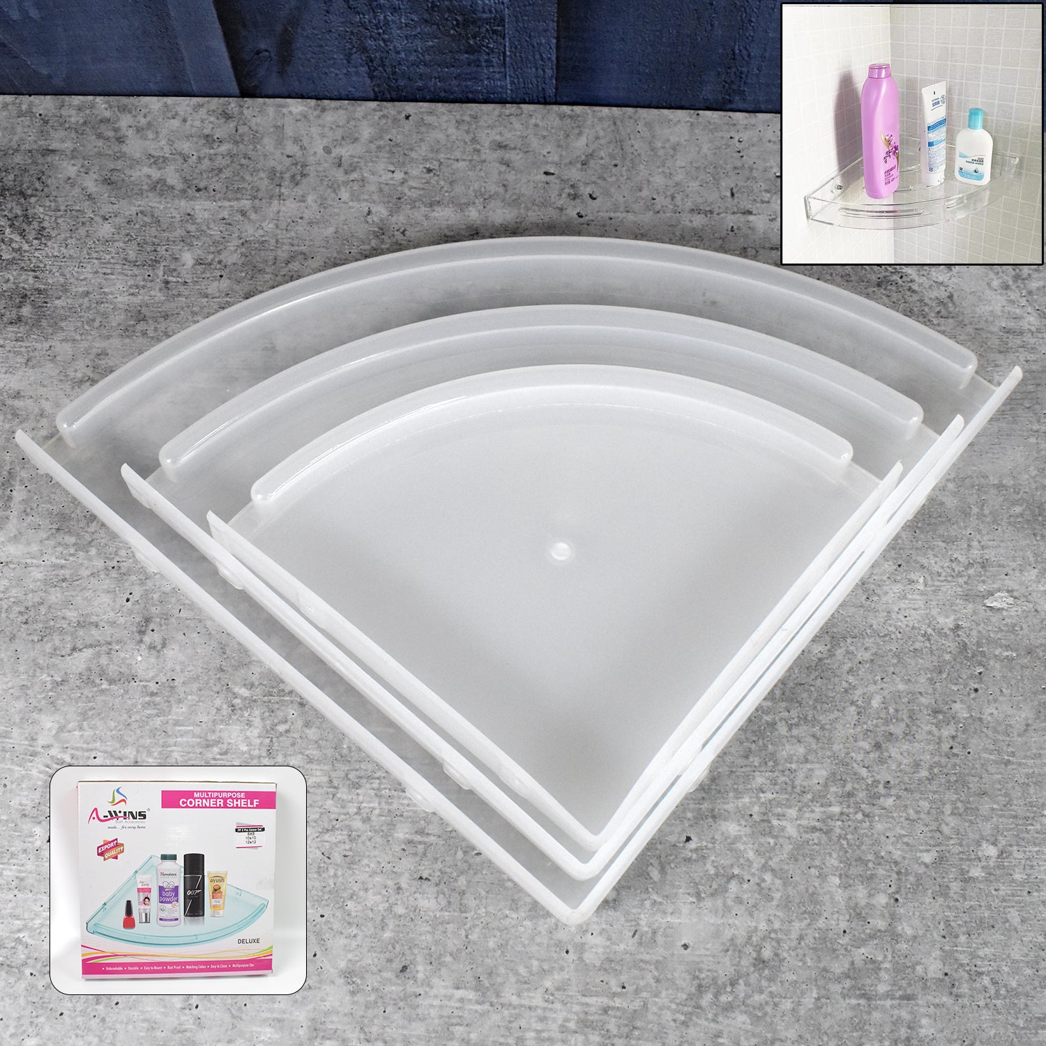 ALVENZA Plastic Corner Shelf Set – 3 Pcs Wall Mounted | Bathora