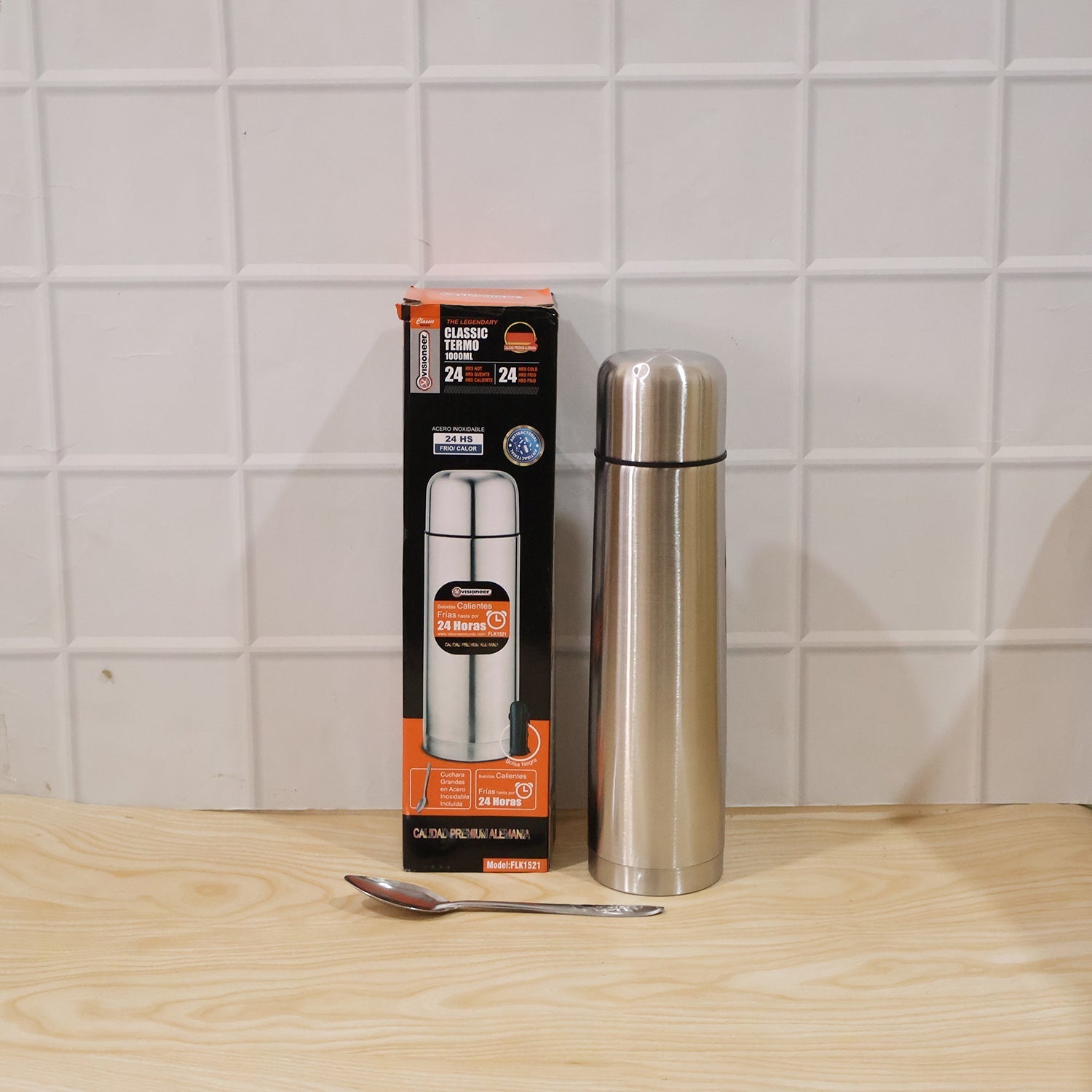 ALVENZA Stainless Steel Vacuum Flask – 1000ML with Carry Bag & Spoon