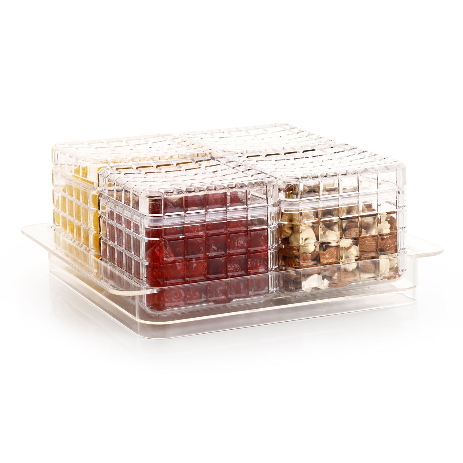 ALVENZA Dry Fruit Container Set – Acrylic 4-Piece Gift Tray | Ganesh