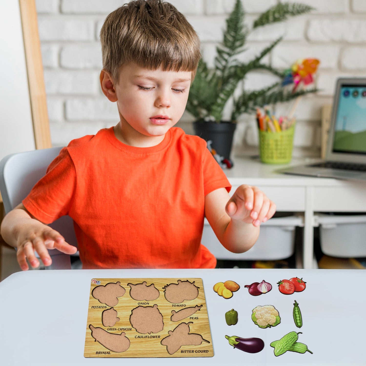 Wooden Vegetable Puzzle Educational Toy for Toddlers | Inventive Play - Detail View 6