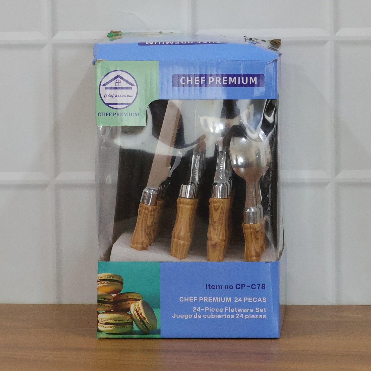 ALVENZA Stainless Steel Cutlery Set – Elegant Wooden Handle, 24 Pieces