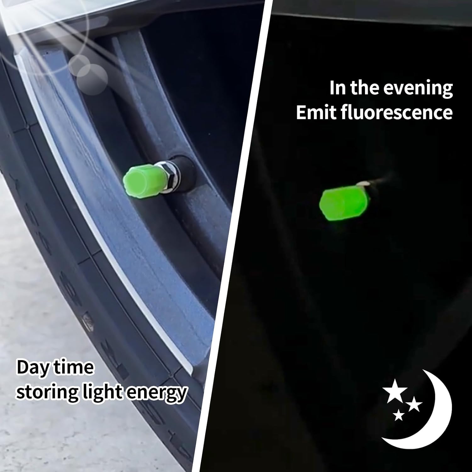 ALVENZA Luminous Tyre Valve Caps – Glow for Night Safety (4 Pcs Set)
