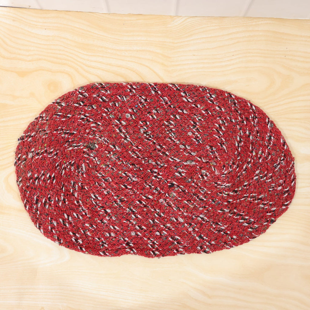 Red Oval Non-Slip Floor Mat Durable & Soft for Indoor Use - Detail View 8
