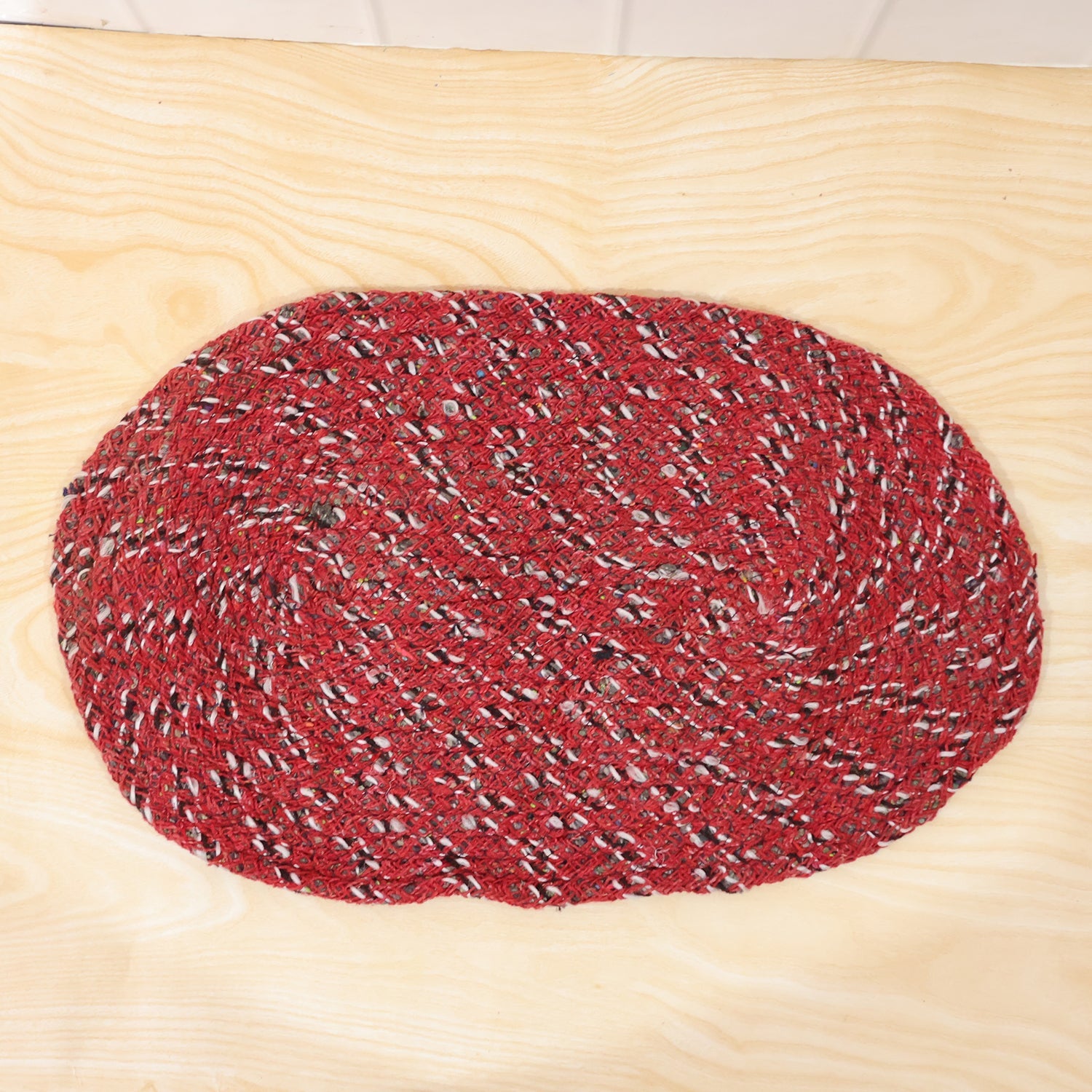 Red Oval Non-Slip Floor Mat Durable & Soft for Indoor Use - Detail View 8