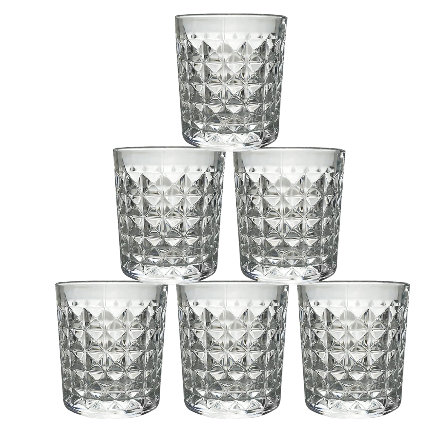 ALVENZA Glass Tumbler Set – Diamond-Cut 6 Pc Elegant Drinking Glasses | Serve Stellar