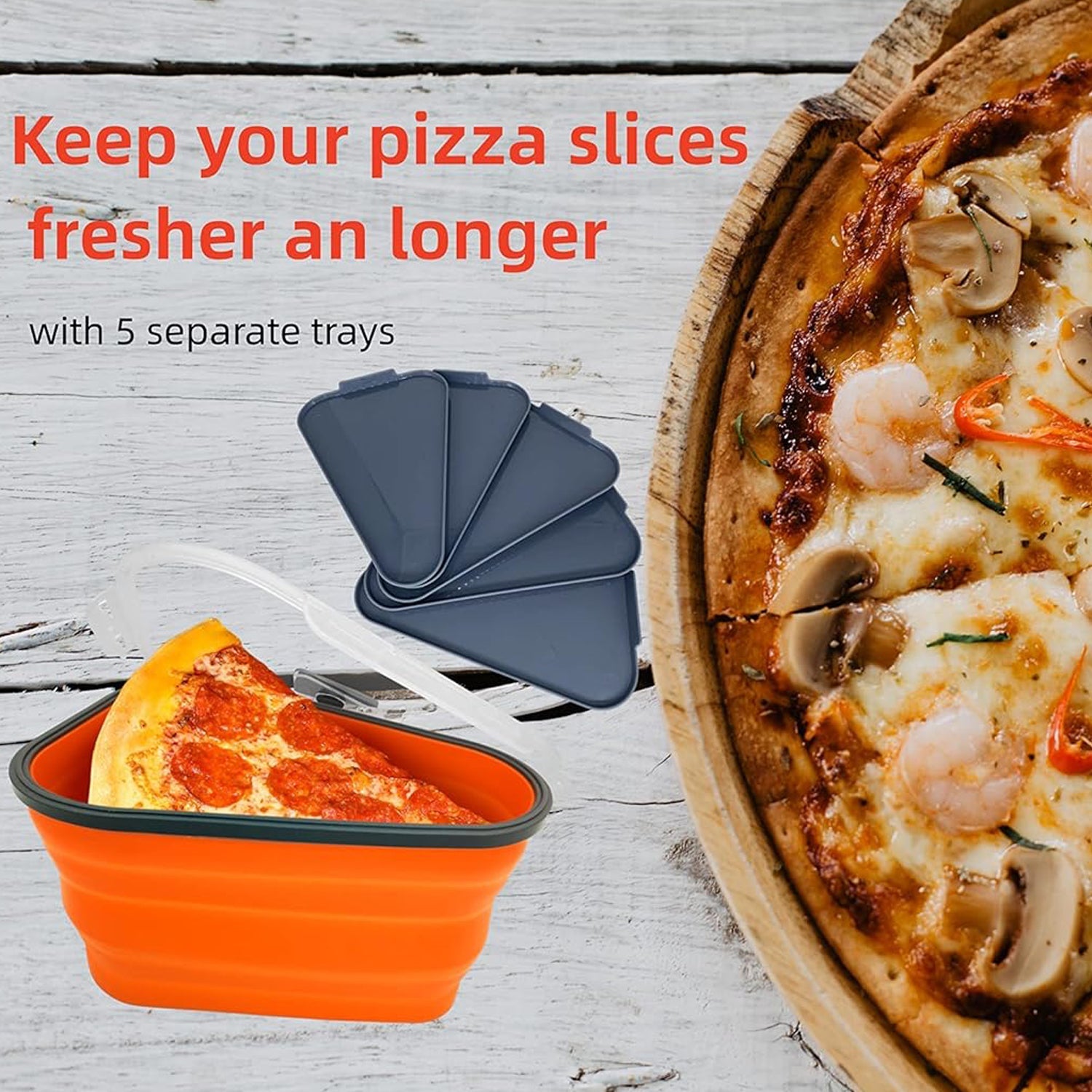 Pizza Storage Container Expandable Silicone Box with 5 Trays | Tidy Table - Detail View 6