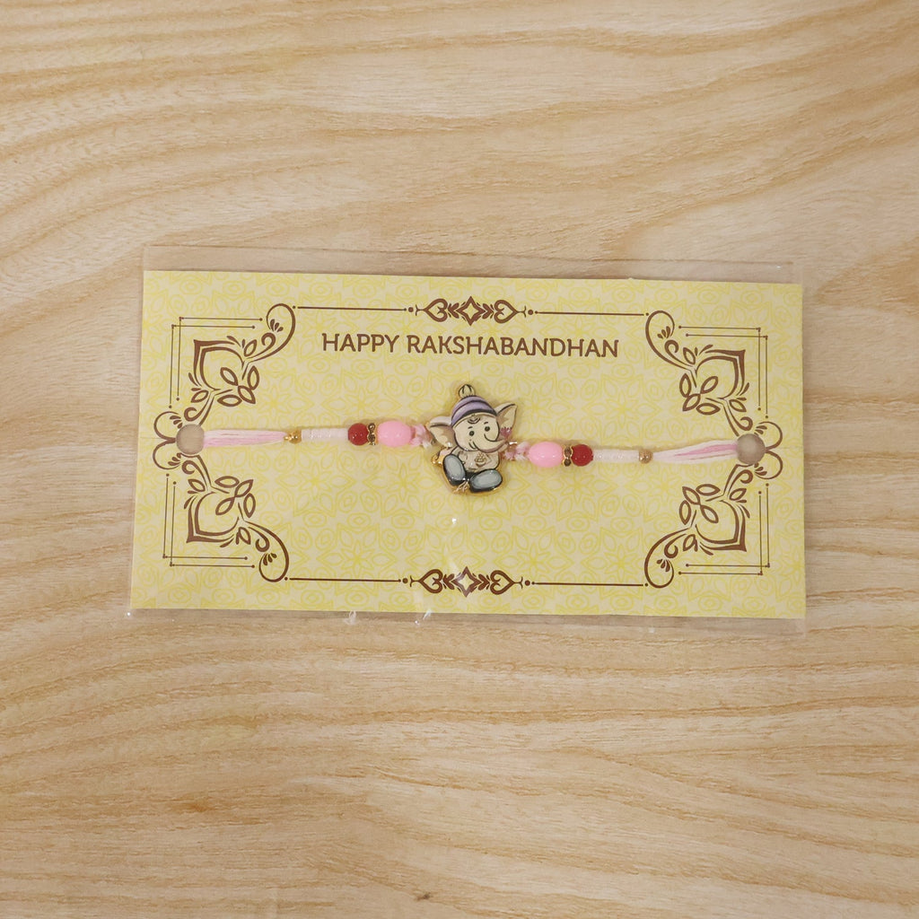 ALVENZA Ganesha Rakhi – Beautiful Pink and Red Beads for Raksha Bandhan