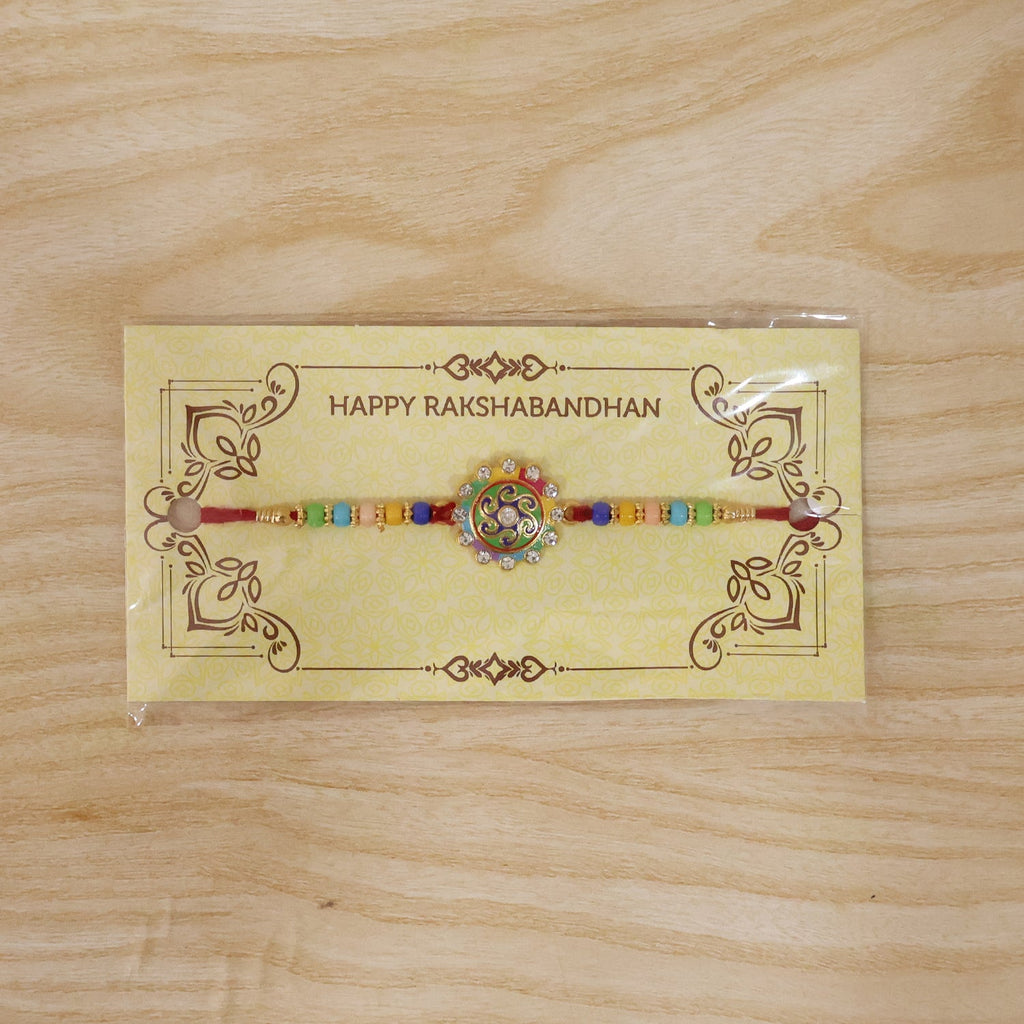 ALVENZA Rakhi – Elegant multicolor beads & stone centerpiece for Rakshabandhan