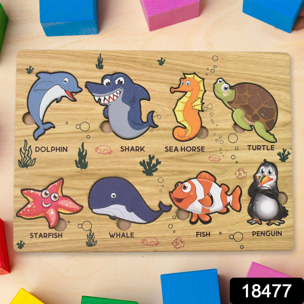 Wooden Sea Animal Puzzle Educational Toy for Kids | Inventive Play - Side View