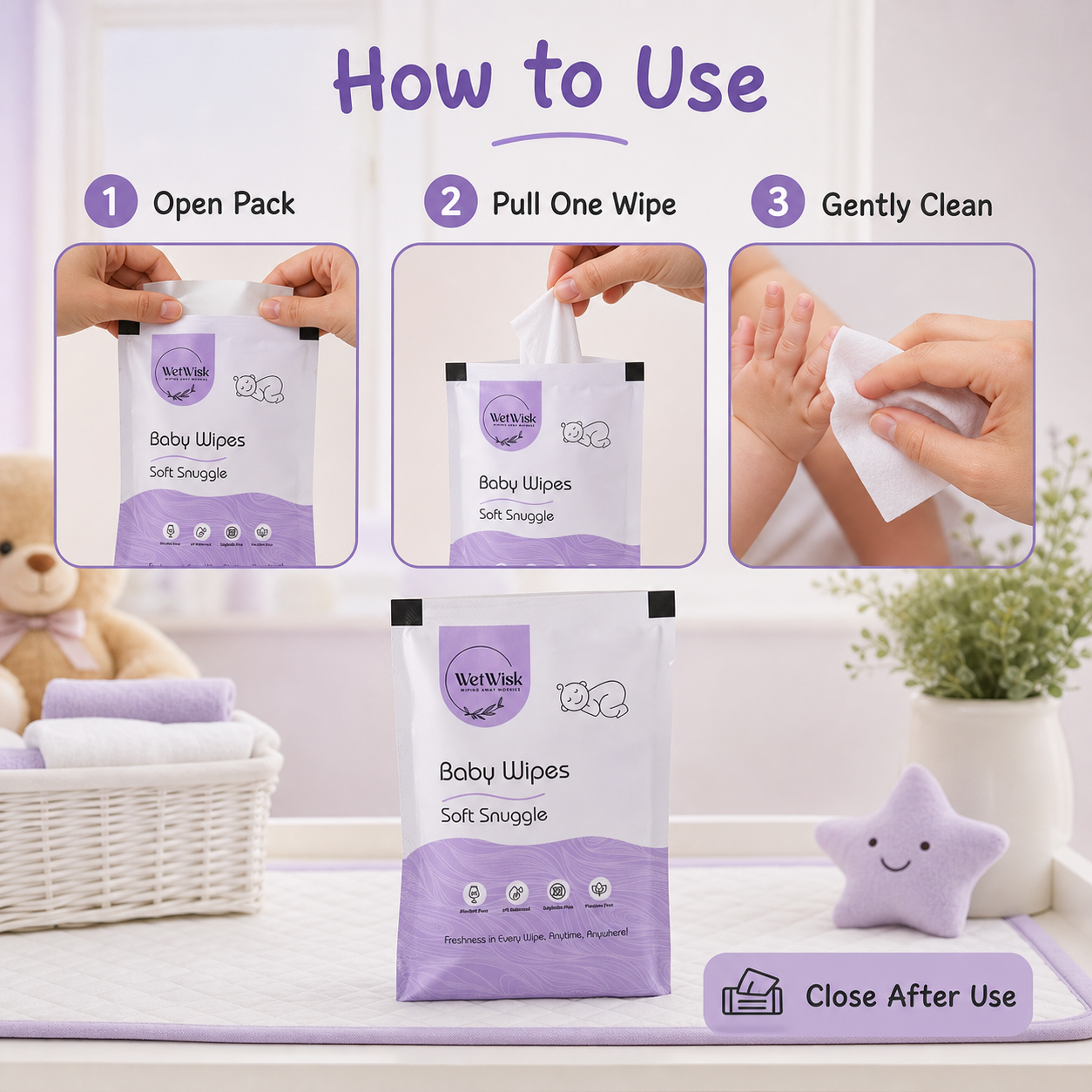 Baby Wet Wipes Gentle, Hypoallergenic & Travel-Friendly - Detail View 5