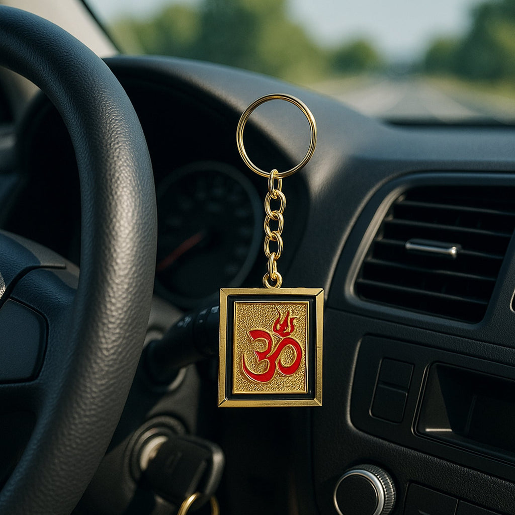 ALVENZA Om Trishul Keychain – Durable Golden Metal Accessory