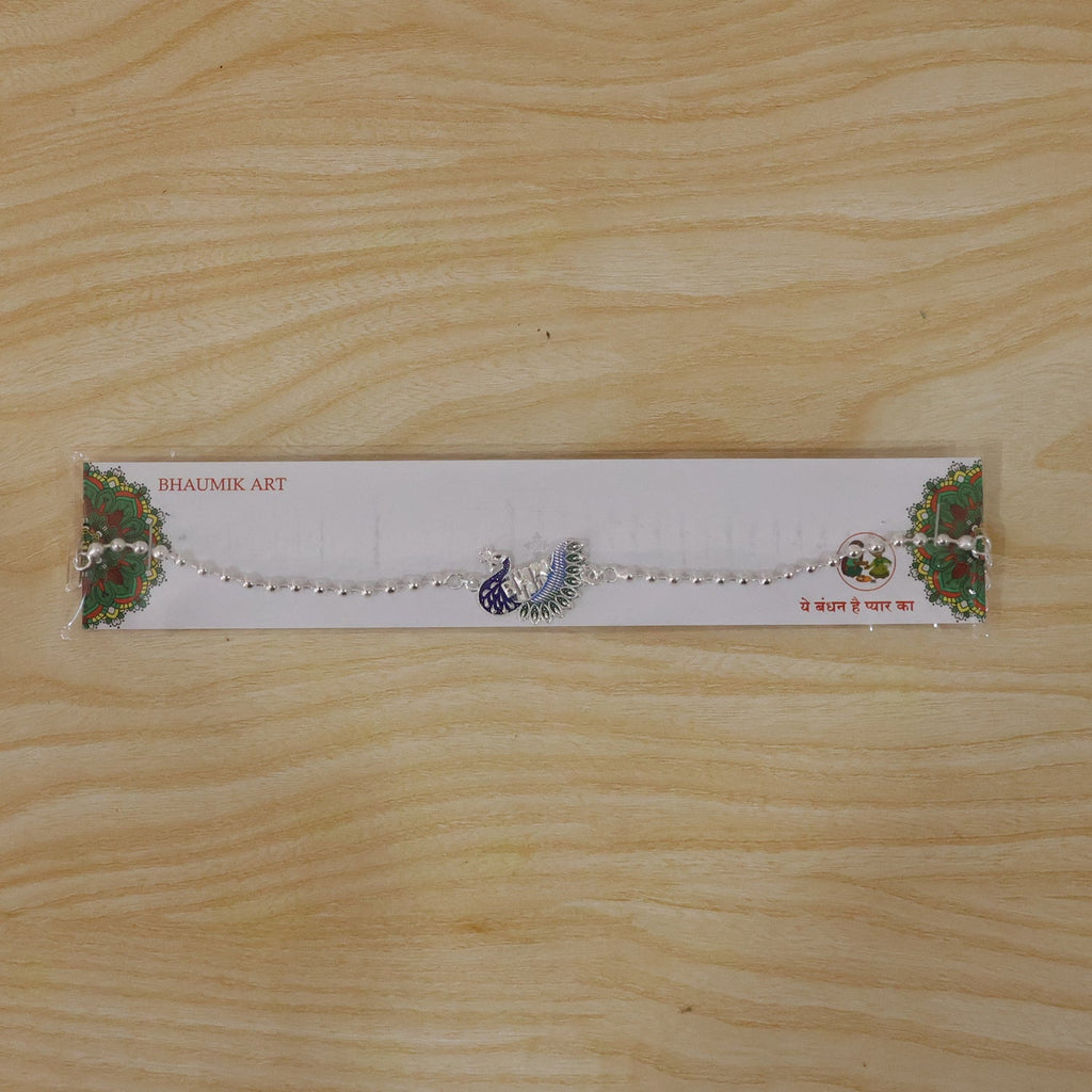 ALVENZA Rakshabandhan Silver Peacock Rakhi - Stylish & Traditional Design