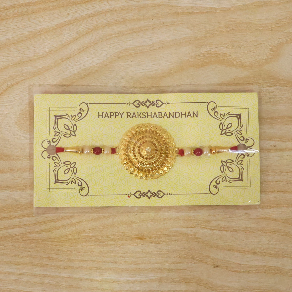 ALVENZA Rakshabandhan Rakhi – Elegant Gold & Pearl Design for Brothers