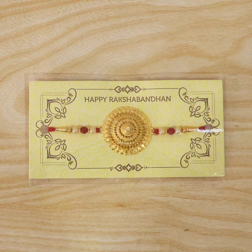 ALVENZA Golden Flower Rakhi - Intricate Design, Skin Friendly Thread for Brothers